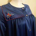 Vintage Shadowline Satin Long Sleeve Robe-Large-Embroidered Rose Yoke-Pockets- Photo 2