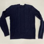 J.Crew Navy Blue Cable Knit Fisherman Sweater 100% Wool Womens Size XXS Photo 6