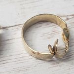 Vintage Clip On Earrings Gold Tone Hoop With Line Detail 0.75" Photo 5