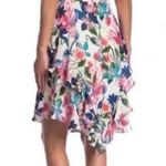 Parker  Floral Fiesta Ruffled Formal Mini Dress in White/Pink/Blue Size M Photo 1