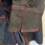 Bisou Bisou Denim Trench Jacket Red Stitch Women’s M Belted Dark Wash Photo 6