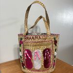 Handmade Vintage Multicolor  Lined Straw Bag W/ Beaded Flip Flops Photo 0