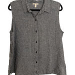 Eileen Fisher  Sleeveless Gingham Organic Linen Shirt Womens XL Black White Photo 0