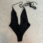 White Fox Boutique White Fox “Daydream Island” black shiny wrap sexy one piece swimsuit swimwear Photo 3
