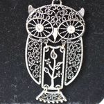 Source Unknown Vintage Art Deco 2.5" Filigree Owl Black Metal 30" Link Chain Pendant Necklace Photo 1