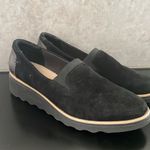 Clarks Collection by Sharon Dolly Black Suede Wedge Lug Soles Slip On Loafers 11 Photo 14