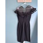 1960s Black Silk Wiggle Dress w/ Swiss Dot Sheer Panel Size M Photo 2