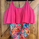 None Women’s Plus Size 1 Piece Hot Pink And Floral Swimsuit - Size 3x Photo 0