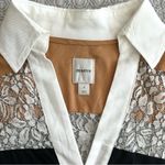 Maeve Anthropologie Lace Long Sleeve Paneled Cropped Rugby Top Black Tan Size S Photo 6