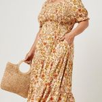 Hayden Floral Midi Dress in Orange and Cream Photo 0