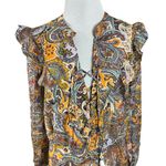 Anthropologie Bohemian Western Ruffle Lace Up Paisley Long Sleeve Dress Size 8 Photo 7