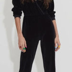 Suzie Kondi Selvi Black Velour Velvet V Neck Long Sleeve Jumpsuit Size XL Wrap Photo 0