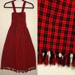 Handmade Real Seashell Fringe Hem Plaid Shirring Dress Red Photo 1