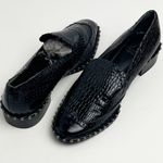 Adrianna Papell Black Leather Lined Embossed Studded Pointy Toe Flats, Size 7 Photo 0