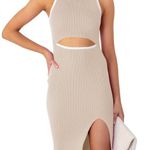 Beige Cut Out Knit Midi dress Size XS Tan Photo 0