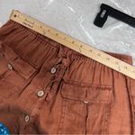 Nicole Miller  L orange Rust Button-Front Midi Skirt 100% linen elastic waist tie Photo 3