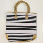 NEW Bloomingdale’s Barr + Barr Designer Canvas Striped Large Tote Shoulder Bag White Photo 1