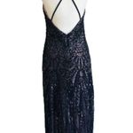 Nightway Gown Dress Navy Blue Mesh Sequins Halter Criss Criss Back Sheath Size 8 Photo 5