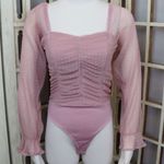 Blashe Pink Peasant Boho Bodysuit Sweetheart Neckline Ruched Front Size M New Size M Photo 1