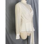 Tadashi Shoji Vintage Tadashi 100% Silk Ivory Draped Wrap Blouse Sheer Chiffon Sleeves S 10 Photo 2