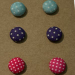 None Fabric Covered Button Earrings Stud Set Pink Purple‎ Teal Blue Polka Dots Round Photo 0