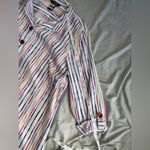 Ali Miles Top Womens XL Rainbow Stripe Button Front Wire Collar Artsy Tunic White Photo 8