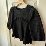 ZARA Puff Sleeve Black Crinkle Crop Top Pearl Embellished Buttons Ruffle Size M Photo 2
