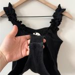 ZARA Black ribbed knit ruffle sleeve tank bodysuit small cute coquette boho festival Photo 5