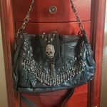 Gothic black leather rhinestones skull shoulder purse Photo 0