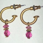 Gold Tone and Pink Beaded Boho Dainty Hoop Earrings Photo 0