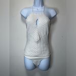Intermix  White Crochet Halter‎ Tie Neck Bodysuit EUC Size S Photo 1