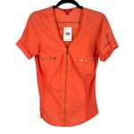 Guess Sweet Coral Short Sleeve Zip Front Shirt Womens Size L Photo 2