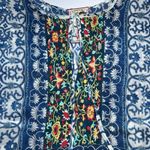 Johnny Was  Sheer Tiered Midi Sundress Boho Floral Embroidery Blue White Paisley Photo 3