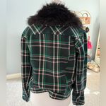 Maeve  Plaid Faux Fur Collar Wicked Jacket - Green, Pink and Black Photo 2