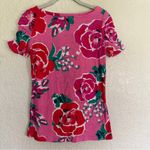 Lilly Pulitzer  Pink Floral Ruched Puff Sleeve Slim Fit‎ T-Shirt Size Small Photo 2