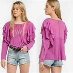 Free People  WISTERIA EMBROIDERED LONG SLEEVE LA CIENEGA PURPLE PINK MESH TOP S Photo 1
