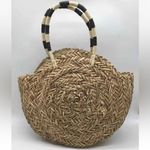 Mud Pie NWT ⭐️ Pom Pom Circle Straw Tote B71 Photo 2