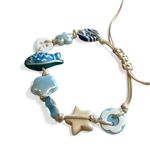Star Sea Bracelet Blue White Ceramic Beaded Tan Cord Adjustable Beach Photo 2