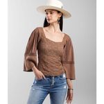 Gimmicks by BKE  Brown Square Neck Lace Stretch Cottagecore Top Small Photo 7