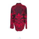 Chico's Jacquard Open Front Cardigan Sweater Black Red Womens Size Large Photo 1