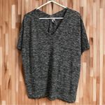 Calvin Klein Jeans Blouse Womens Reverse Front Deep V Neck Black Heathered Top L Photo 0