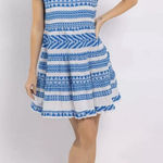 Sail To Sable Geo Stripe Ruffle Neck Dress 100% Cotton Blue White Size XS EUC Photo 0