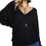 Free People  Santa Clara Thermal Top Oversized Sz M Black We the Free Boho Waffle Photo 0