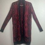 FATE burgundy and black Aztec print long sleeve open front cardigan size small Photo 0