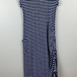 Toad & Co Muse Dress S Midi Stripe Navy Blue White Scrunch Ruche Tie Side V-Neck Photo 7