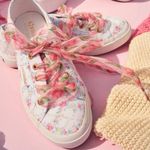 Superga  X LoveShackFancy Floral Sneakers Ribbon Laces Low Top Size 8 Coquette Photo 1