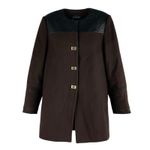 Etcetera  Leather Trim Long Coat Jacket Turnlock Closure Brown Size 6 Photo 1
