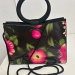 Floral Black and Pink Women's Bag long strap & bracelet handle Photo 0