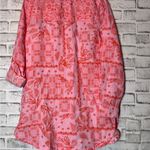 Sigrid Olsen  Coral and‎ White 100% Linen button up oversized Shirt pink & orange Photo 3
