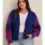 Torrid Chunky Knit Button Front V-Neck Cardigan Sweater Purple Stripe Size 0/12 Photo 0